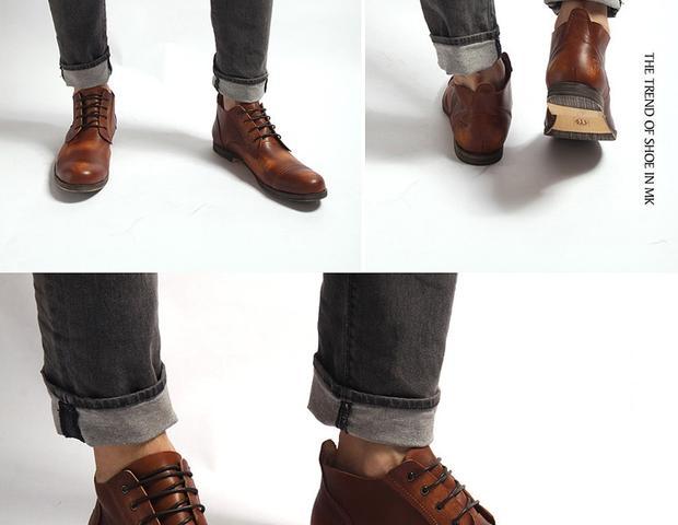 Giày da nam được chải bằng tay Giày cao cổ nam giản dị Anh xu hướng họa tiết retro cũ Martin - Giay cao giày the thao nam nike