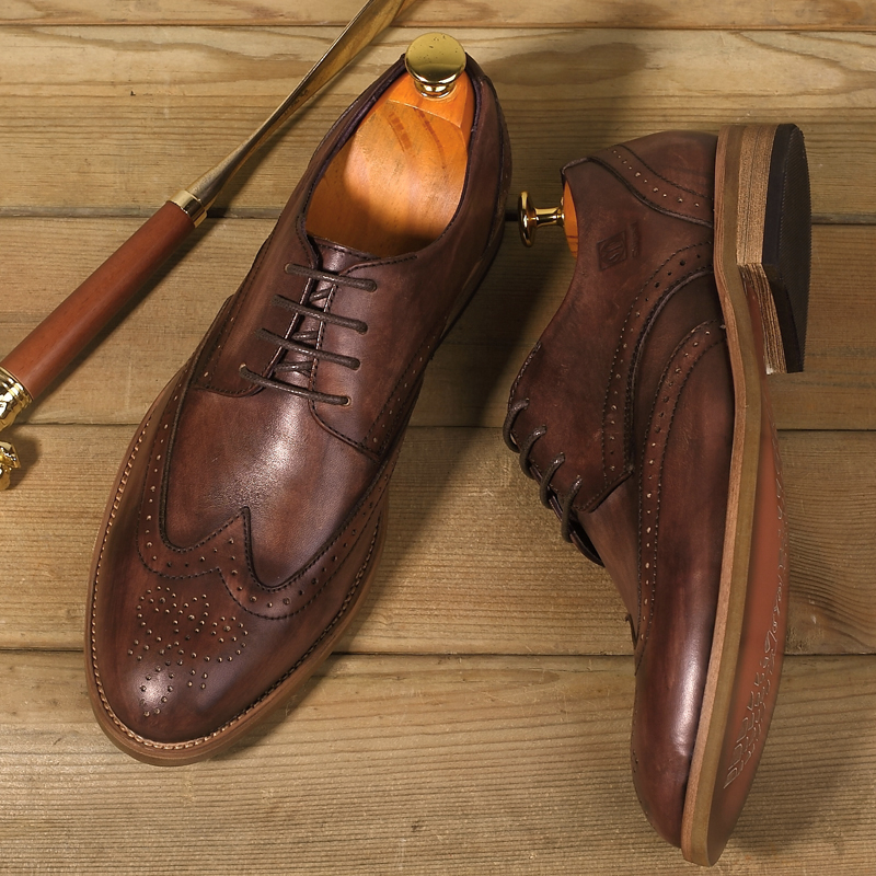 New manual old retro sculpture bloc business leisure shoes leather trend washing water day male shoes