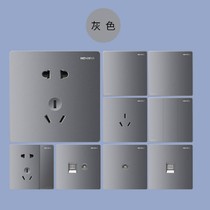 鸿雁开关插座Q3纯悦灰色一二三开联双控五孔空调16A电视网络面板