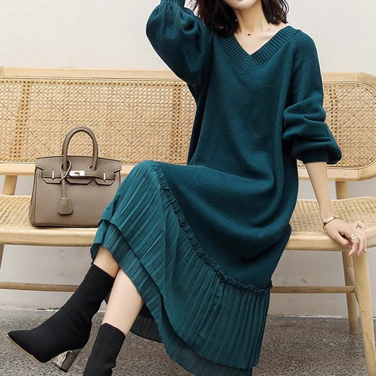Plus Size Women's Clothing, New Autumn and Winter Knitted Sweater Dress for Fat Girls, Loose Fit, Covers the Belly, Looks Slimming, Base Dress Plus Size Women's Clothing, New Autumn and Winter Knitted Sweater Dress for Fat Girls, Loose Fit, Covers the Belly, Looks Slimming, Base Dress