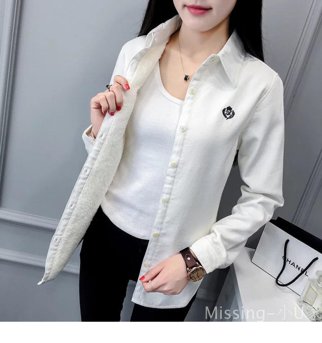 Áo nữ mùa thu 2018 phiên bản Hàn Quốc mới cộng với áo nhung dài tay ấm áp nữ dày cộng với áo sơ mi cotton nữ áo sơ mi trắng đẹp