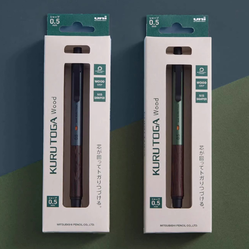 Japan's Uni Mitsubishi Kuru Toga Lead Core Rotating Mechanical Pencil with Metal Pen Body and Wooden Grip M5-Kw