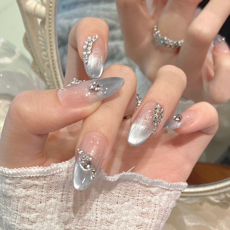 French-Style Crystal Cat's Eye Sparkling Diamond High-End Handmade Wearable Nails Wearable Nail Patches French-Style Crystal Cat's Eye Sparkling Diamond High-End Handmade Wearable Nails Wearable Nail Patches