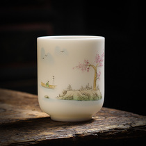 Suet jade ceramic plain roasted hand-painted master cup household tea set tea cup straight cup kung fu tea cup Dehua white porcelain
