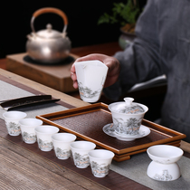 Tea set household suet jade porcelain white porcelain set kung fu tea set plain roast office reception club Japanese gifts