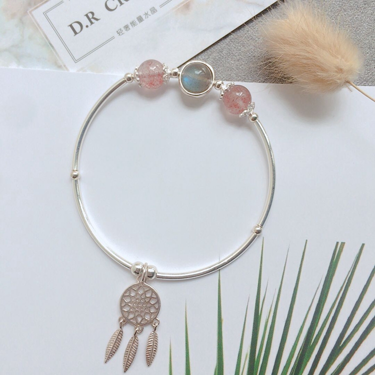 Tự nhiên Kyanite Strawberry Pha Lê Moonstone Thạch Anh Tím Dreamcatcher Hoa Màu Xanh Hành Tinh Sterling Silver Bracelet Bộ Quà Tặng