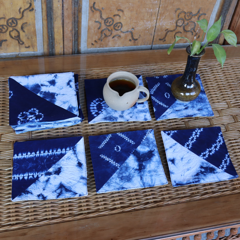 Handmade tie-dye fabric tea coaster cotton patchwork padding pot mat tea set accessories Chinese non-slip absorbent heat insulation mat