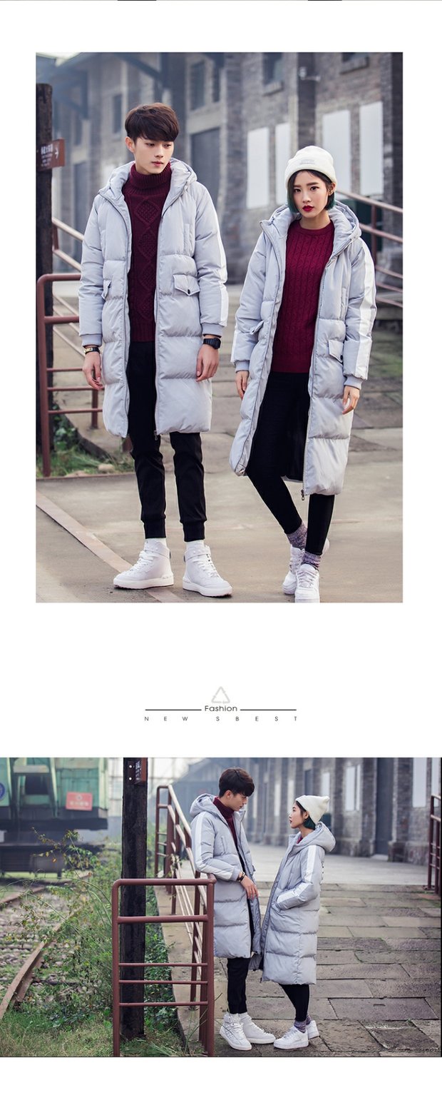 Áo khoác cotton mùa đông Slim phiên bản Hàn Quốc của áo khoác cotton mỏng cho nam và nữ trong phần dài của áo khoác cotton trùm đầu dày áo khoác nam trung niên