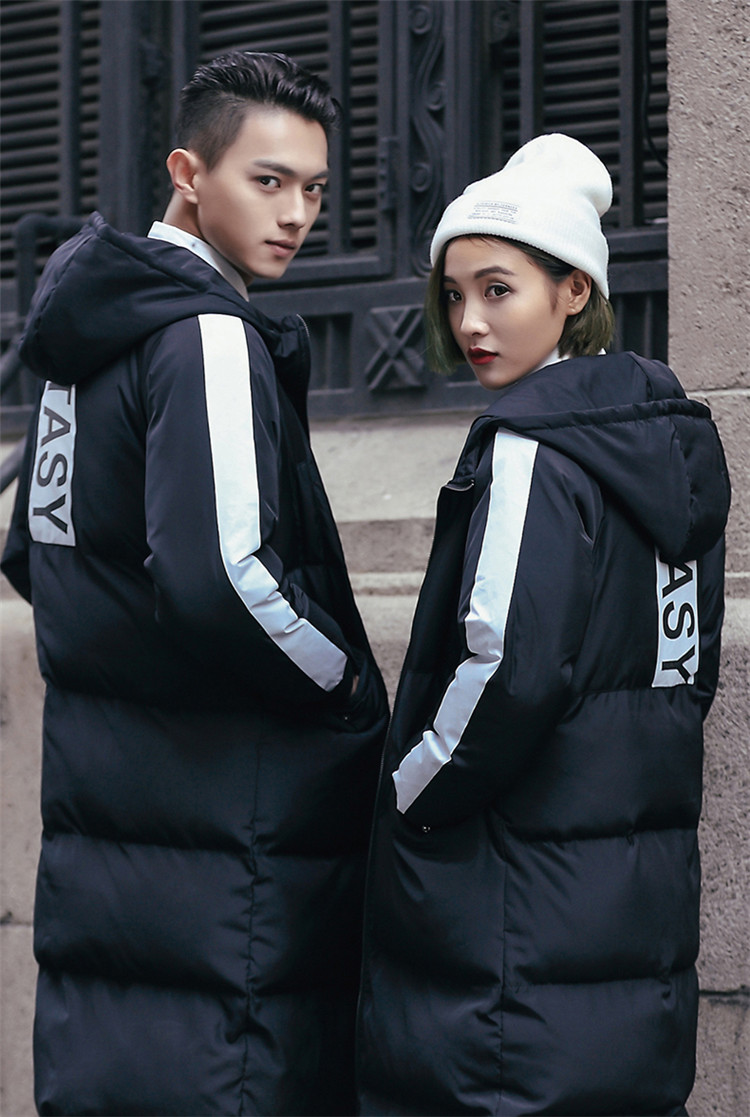 Áo khoác dài cotton mùa đông cho học sinh mặc áo khoác cotton quá khổ đầu gối Bánh mì Hàn Quốc những người yêu thích áo khoác đôi áo khoác nam