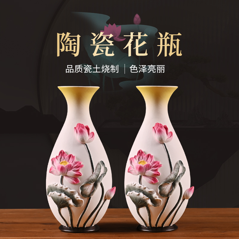 Ceramic for vase water purifying bottle Buddha front vase colored drawing for Buddhist vase home living room flower flower vase embossed swing piece