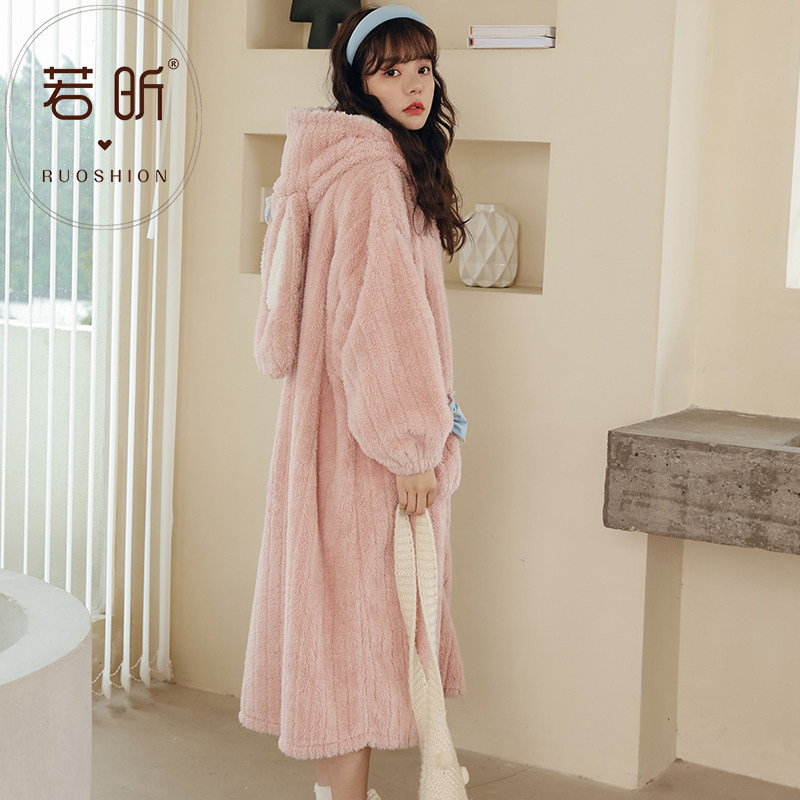 Coral Suede Pajamas Pyjamas Woman Spring Autumn Winter Style Cuddly Sweet and thickened student flannel with long version of home clothes