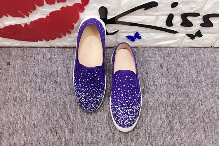 Giày lười rhinestone, giày lười nữ, giày tăng chiều cao nữ, giày đơn nữ đế bằng mũi tròn, giày đế thấp, giày đế dày, giày hoang dã - Giày cắt thấp