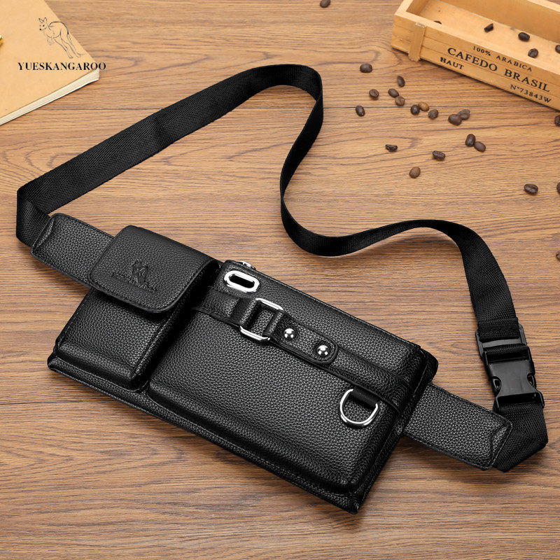 Leussen Kangaroo Purse Men's Bag Men's Multifunctional Genuine Leather Mobile Phone Pocket Men's Small Light Calf Leather Chest Bag Casual Twill Bag