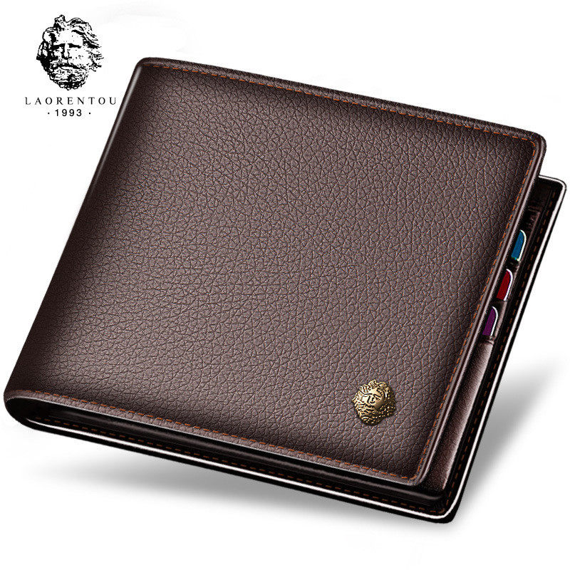 Brand wallet Male with short Genuine Leather Cross Section Head Layer Cow Leather Business Pull Chain Money Clip Pocketbook Men's Clothing Little Money Package Bag