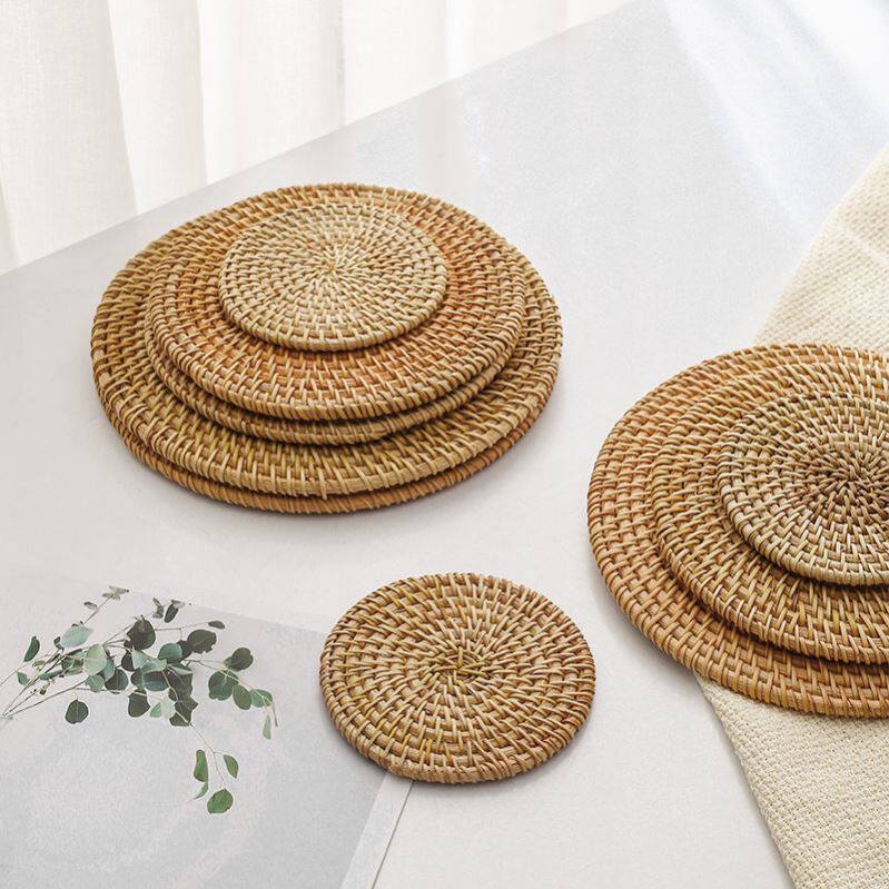 Exit Day-Style Linen Flax Straw Choreography Thickened Thermal Insulation Mat Cast-iron Pan Snow Flat Pan Anti-Burn Mat Cup Mat Pan Cushion Dining Mat