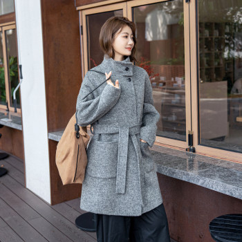 Hand-length autumn and winter straight mid-length woolen coat