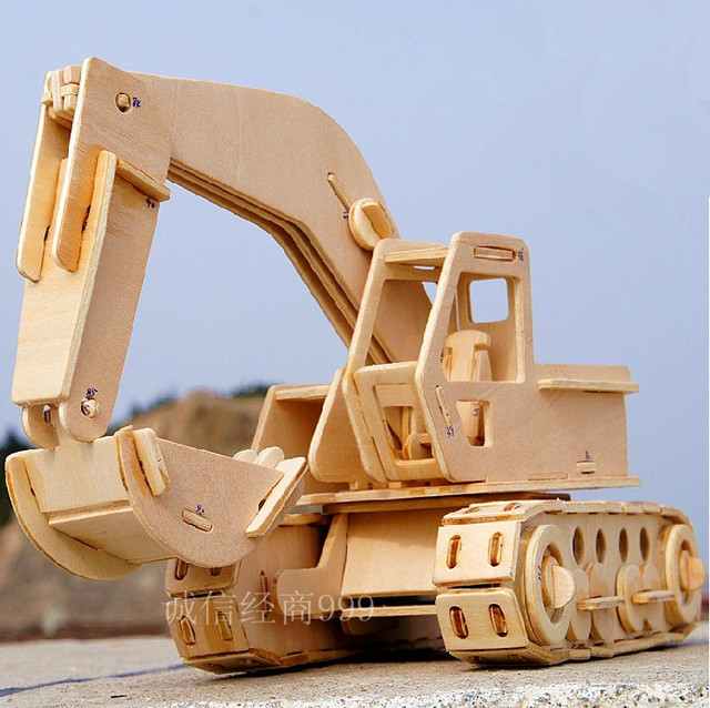 Wooden 3D three-dimensional adult puzzle piece wooden assembled excavator model handmade DIY toy excavator