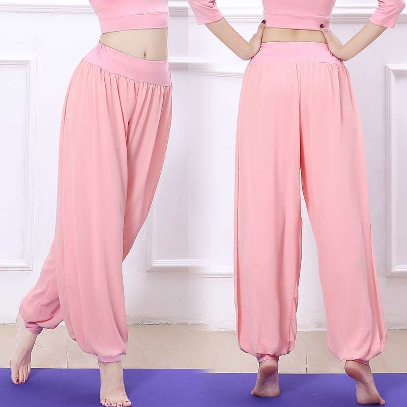 Quần áo yoga dáng dài thanh lịch sợi trắng biểu diễn điệu nhảy điệu nhảy quần cạp cao eo lớn size voan 2018 mới miếng lót tập gym
