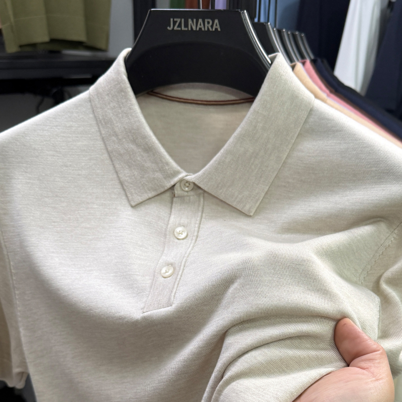 Tencel Lyocell Light Luxury High-End Short-Sleeved Knitted Polo Shirt Men's Solid Color Simple Casual Top Lapel T-Shirt