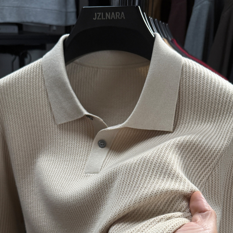 Cashmere + Mulberry Silk Luxury Long-Sleeve Knit Polo Shirt for Men, Autumn Turn-Down Collar Simple Sweater T-Shirt Base Layer Cashmere + Mulberry Silk Luxury Long-Sleeve Knit Polo Shirt for Men, Autumn Turn-Down Collar Simple Sweater T-Shirt Base Layer
