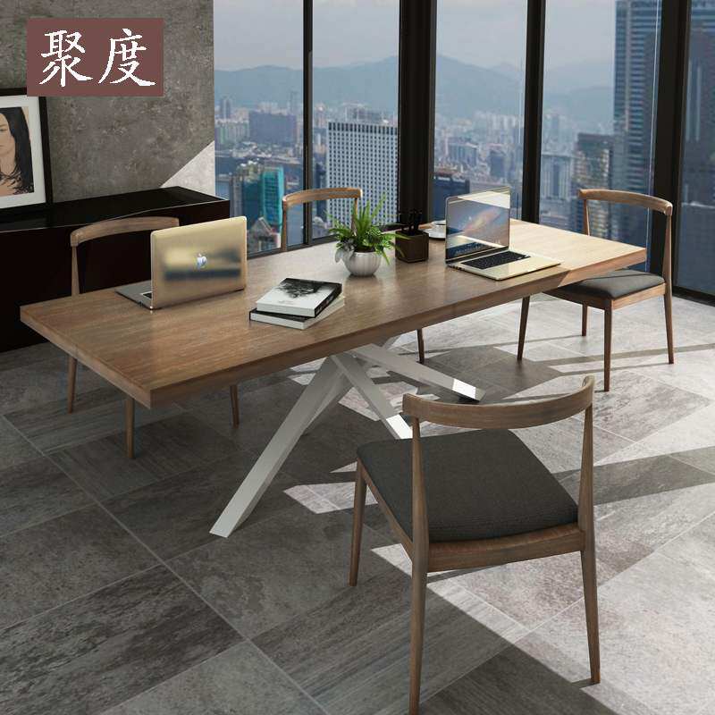 American Loft Iron Art Solid Wood Computer Desk Desk Rectangular Retro Creative Desktop Computer Desk Meeting Table
