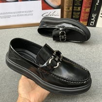 Mens genuine leather business casual leather shoes with high help shoes Soft face Soft bottom lacquered leather One foot pedal Lefu shoe Bean Bean Shoes
