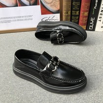 2022 New Bean Bean Shoes Business Casual Thick bottom 100 Leather Shoes Wave Shoes Mens Spring and Autumn Bright Face Korean version