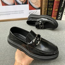 Business Casual Leather Shoes Mens Shoes Spring Autumn Thick bottom Inren One foot Pedal Bean shoes genuine leather black 100 hitch 2022 new