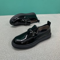 New Real Leather Thick Bottom Lacquered Leather Mens Shoes Lefu Shoes Fall Bean Bean Shoes Bright Face One foot Pedal Bean shoes Han version Tide Shoes