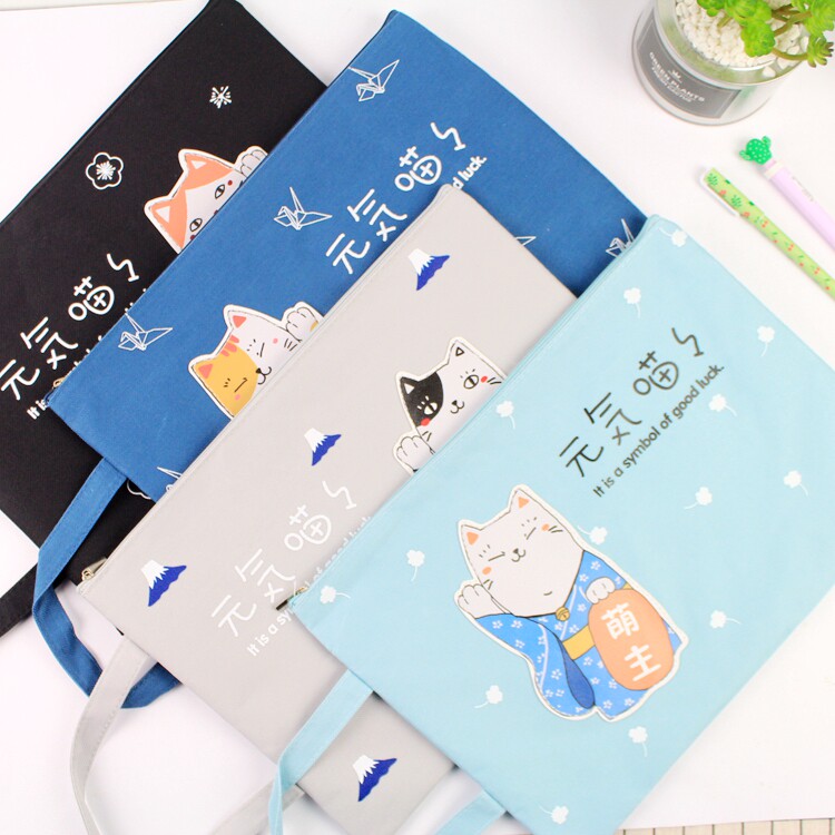 Korean creative simple small fresh A4 file zipper bag cartoon animal file bag student book bag