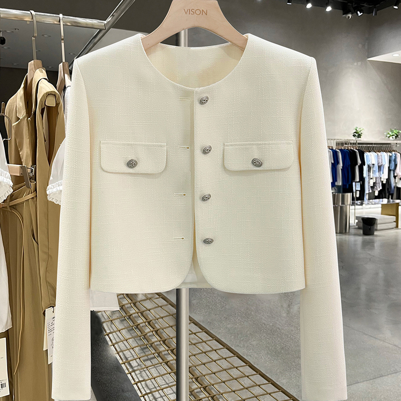 Off-White Gentle and Mature Chanel-Style Jacket for Women, Spring 2026 New Autumn Ladylike Drapey Short Top