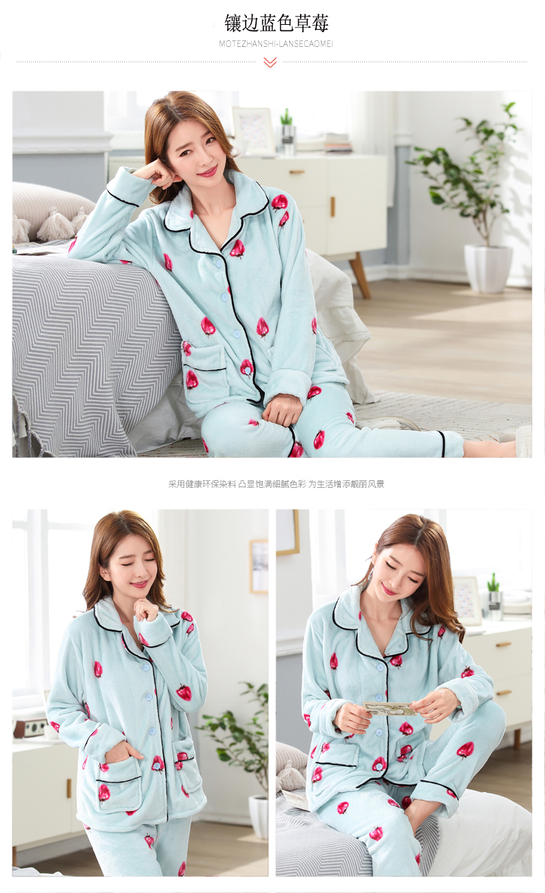 Bộ đồ ngủ nữ mùa thu và mùa đông dày flannel Bộ đồ ngủ nữ dài tay phù hợp với kích thước lớn trưởng thành đồ bộ nam