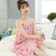 Cô gái dễ thương cotton lụa đồ ngủ phụ nữ mùa hè cotton nhân tạo gợi cảm dây đeo váy ngủ cộng với chất béo cotton bà bầu váy dài - Đêm đầm