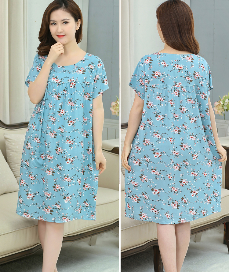 Mùa hè cộng với phân bón để tăng cotton lụa của mẹ nightdress nhân tạo bông trung niên nữ đồ ngủ ngắn tay cotton lụa thai sản nightdress