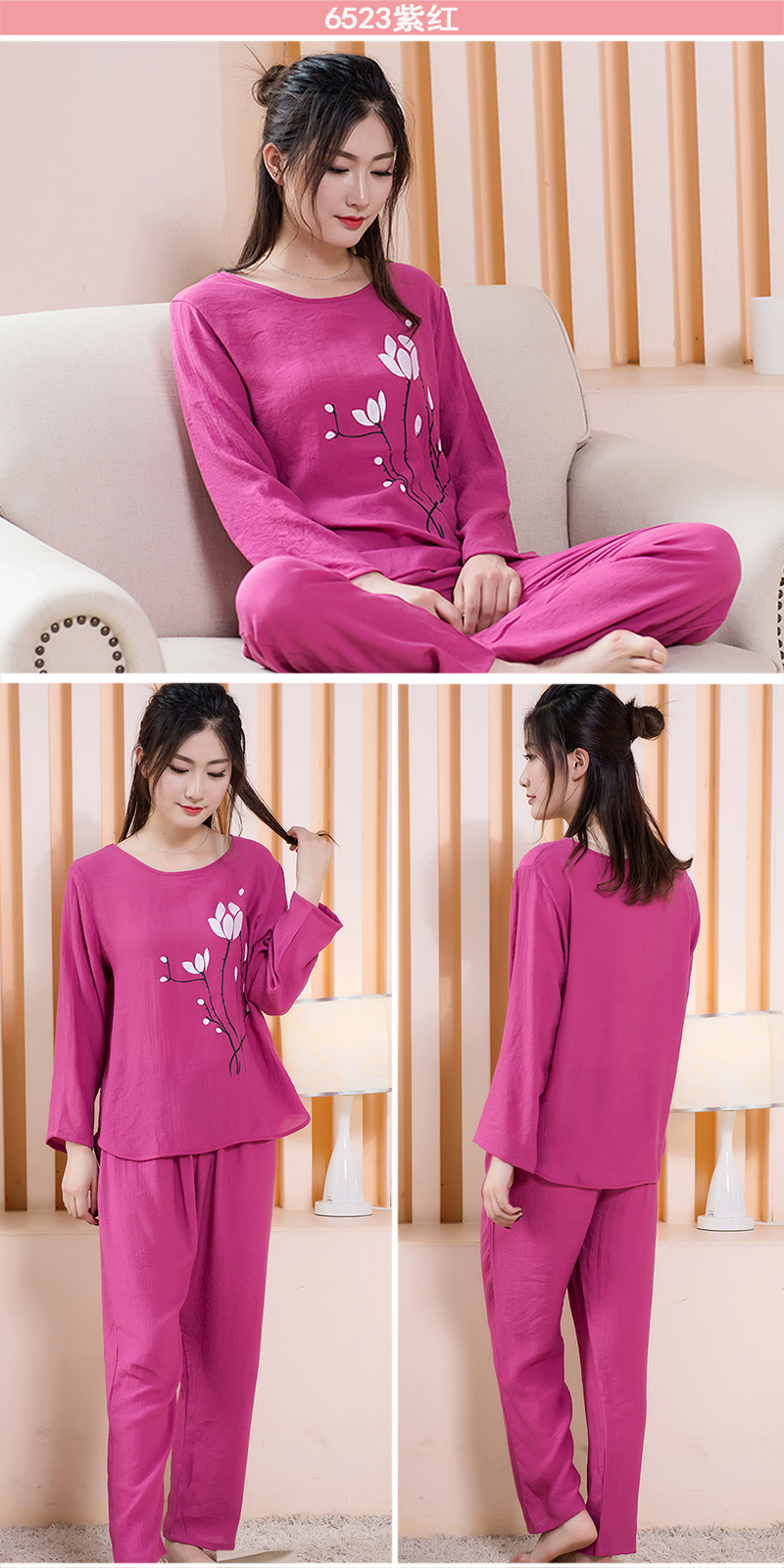 Đặc biệt hàng ngày trung niên cotton và lanh mùa xuân và mùa thu quần dài tay đồ ngủ phù hợp với nữ cotton lụa kích thước lớn mẹ mặc nhà đồ bộ thun