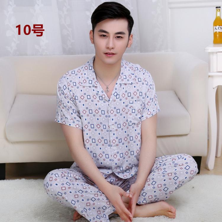 Bông lụa trung niên đồ ngủ nam mùa hè cotton quần ngắn tay đồ ngủ phù hợp với giản dị bông lụa dịch vụ nhà