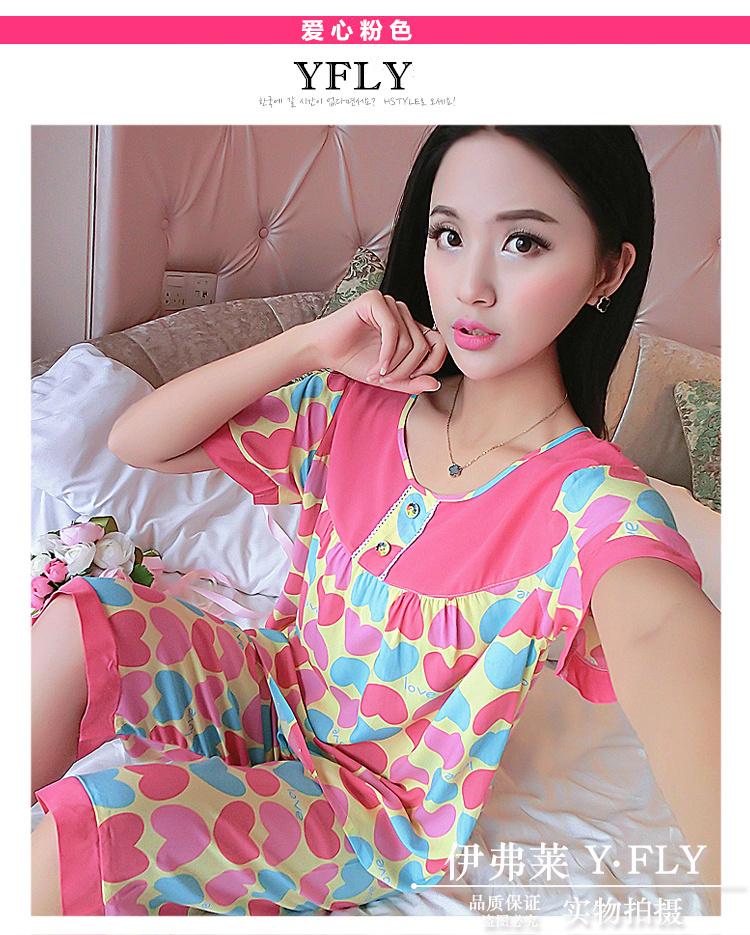 Hàn quốc phiên bản của bông nhân tạo ngắn tay dễ thương ladies cotton lụa cotton home dịch vụ mùa hè đồ ngủ phần mỏng quần phù hợp với