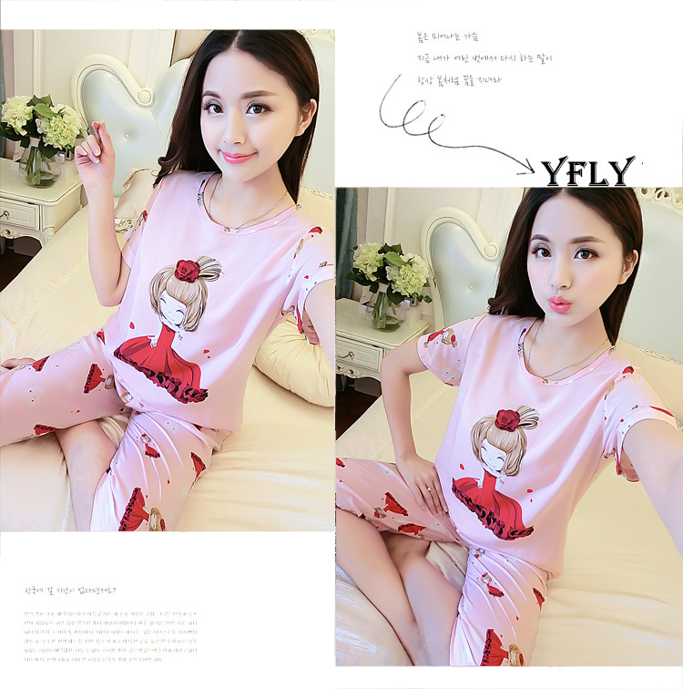 Bông lụa đồ ngủ nữ mùa hè cotton ngắn tay quần của phụ nữ mùa hè kích thước lớn cotton silk đồ ngủ nhân tạo cotton dịch vụ nhà phù hợp với