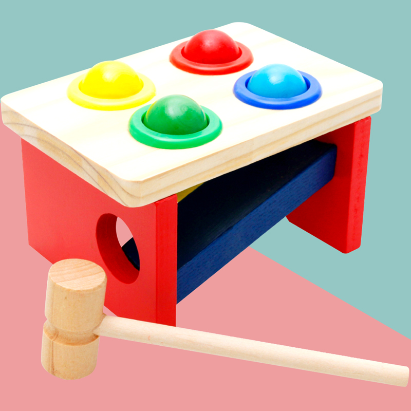 Baby-young children's beneficial intelligence baby to teach wooden knock-to-ball bench color pairing percussion multifunction hands-on toys-Taobao