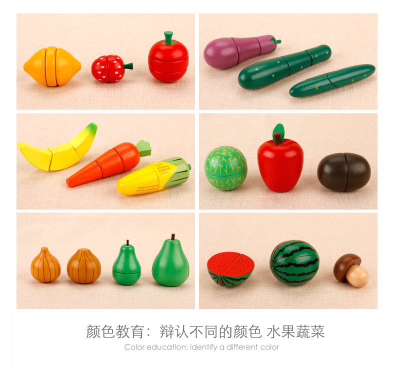 Từ gỗ mô phỏng trẻ em chơi nhà bếp đồ chơi nhà bếp bé gái cắt rau và thấy bé cắt trái cây trứng đồ chơi