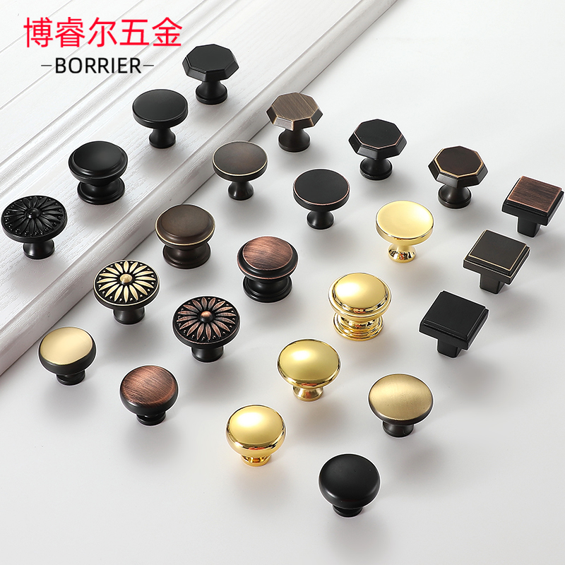 Pure all-brass American-style modern minimalist wardrobe door handle single-hole golden overall cabinet drawer door handle Nordic light luxury