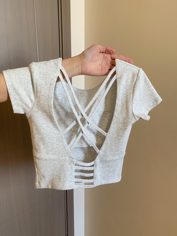 Trendy Cross-Back Short-Sleeve T-Shirt for Women, Summer, Pure and Sweet, Sexy and Hot, Slim-Fit Short Top with Beautiful Back Design Trendy Cross-Back Short-Sleeve T-Shirt for Women, Summer, Pure and Sweet, Sexy and Hot, Slim-Fit Short Top with Beautiful Back Design