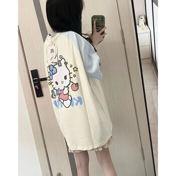 ເສື້ອຍືດແຂນສັ້ນ raglan ແບບ retro ຫວານແລະຫນ້າຮັກຂອງຍີ່ປຸ່ນສໍາລັບແມ່ຍິງ summer ໃຫມ່ວ່າງ niche ອອກແບບພິມເທິງ