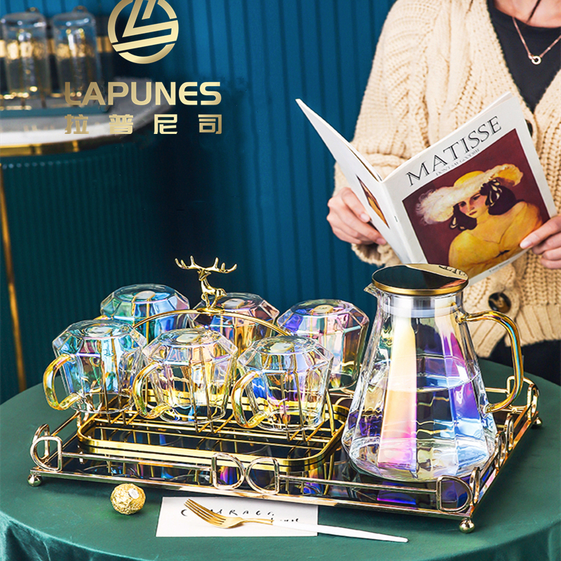 Lapunes light luxury fresh colored glass cold kettle high temperature cup suit household large capacity boiler kettle