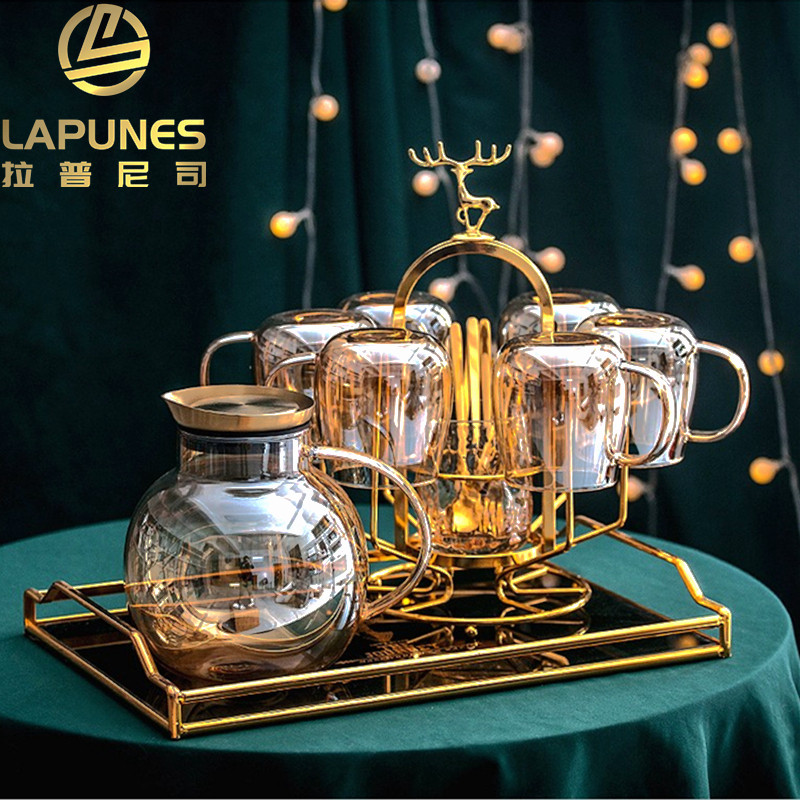 lapunes light and luxurious glass cup high temperature resistant cup with water tool suit for home living room water cup teapot tea cup