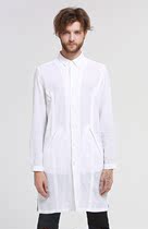 Mark tide brand spring new white shirt mens linen solid color pointed collar slim-fit slit slim-fit medium-long shirt