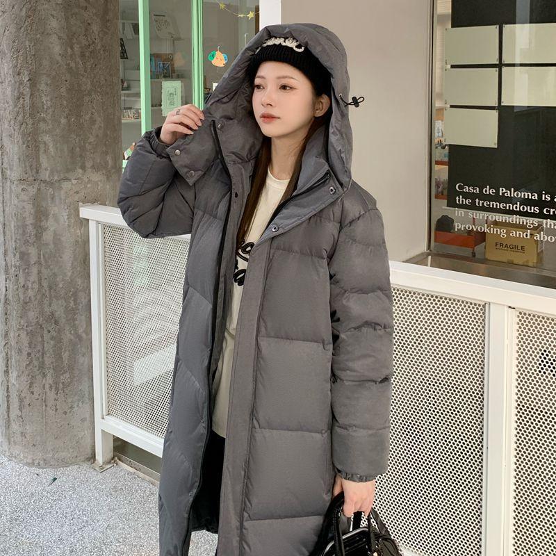 Winter New Long down Jacket, Over-The-Knee Korean Style, Detachable Hood, Unisex Couple, White Duck Down, Large Size School Uniform