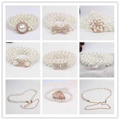 Imitation pearl waist chain elastic waist chain rhinestone summer waist dress thin waist belt