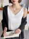Summer vest for women in summer suit white bottom shirt satin acetic acid v-neck imitation silky smooth top