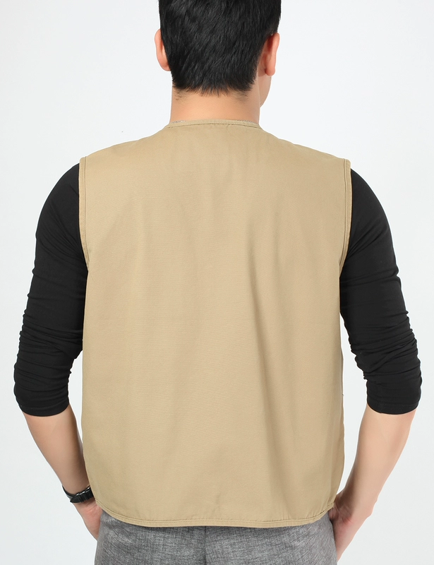 Mùa xuân và mùa thu nam trung niên cotton V-cổ cỡ lớn nhiều túi vest giản dị câu cá nhiều túi chụp ảnh vest áo ấm nam mùa đông